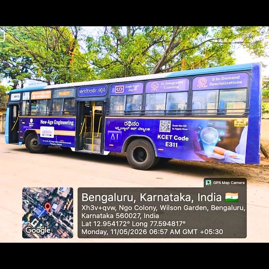 BMTC Bus advertisement for Rathinam Institute