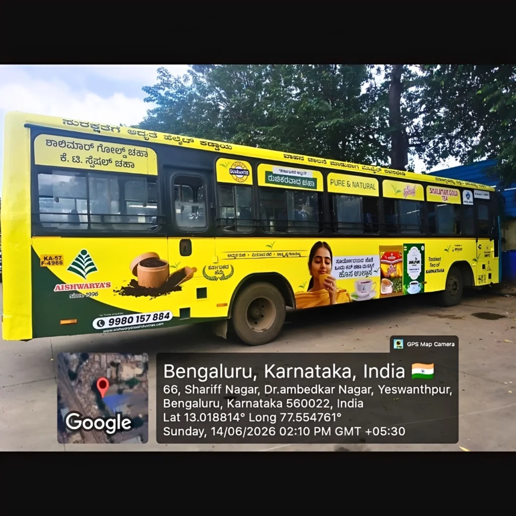 BMTC Bus advertisement for Aishwarya Tea Right Side