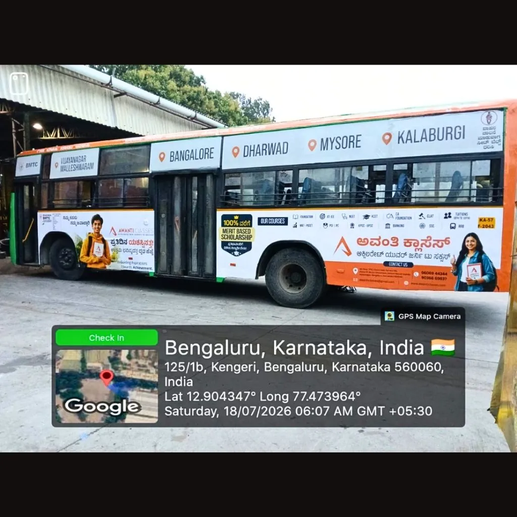 BMTC Bus advertisement for Awanti classes Left Side