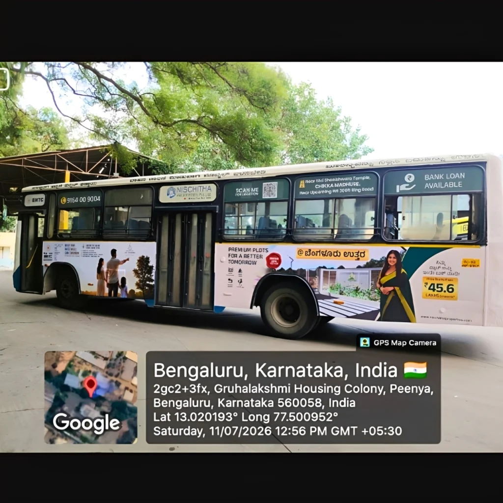 BMTC Bus advertisement for Nischitha Properties Left side